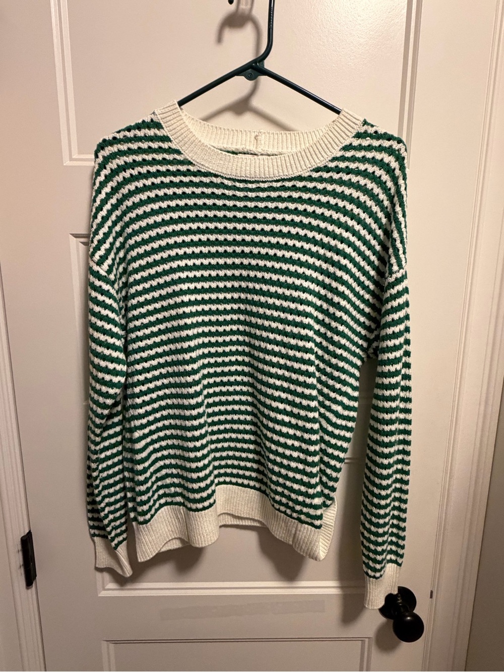 Spiritual Gangster Green and Cream Striped Crewneck Sweater